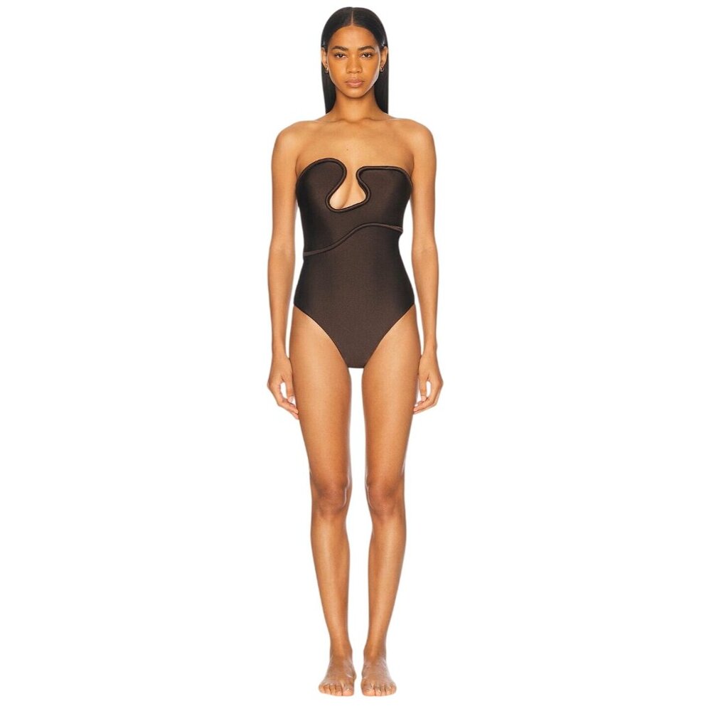 ADRIANA DEGREAS Waves Strapless One Piece Swimsuit in Coffee Medium New Womens